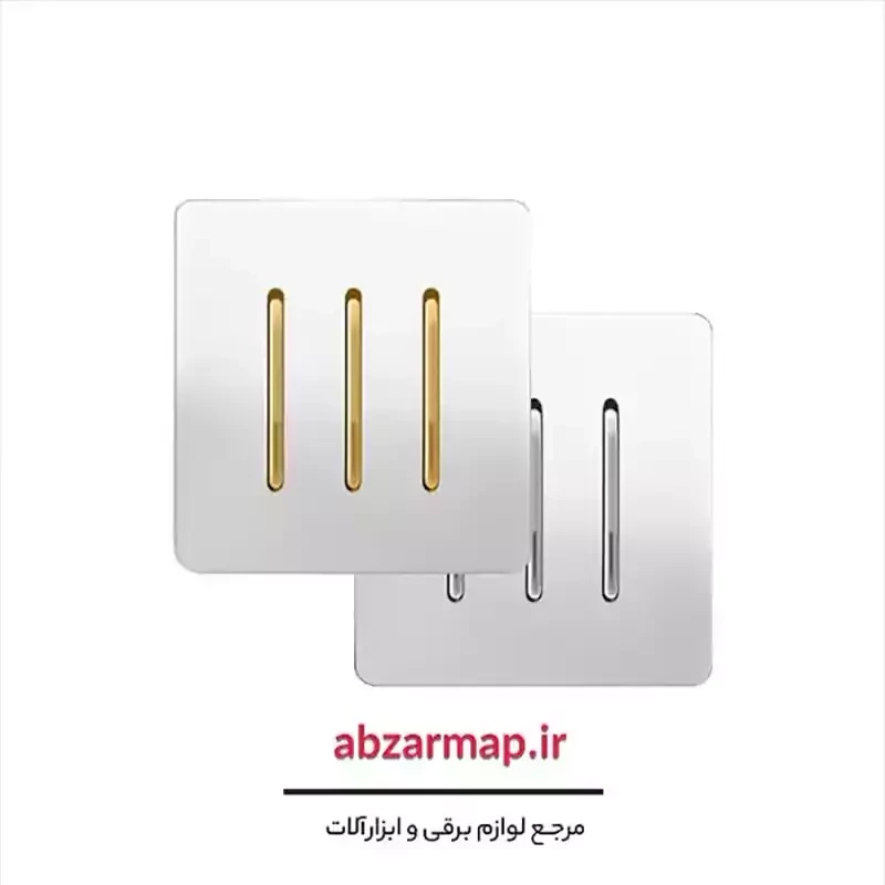 کلید سه پل مدل کریستال سفید طلایی و نقره ای آسیا الکتریک