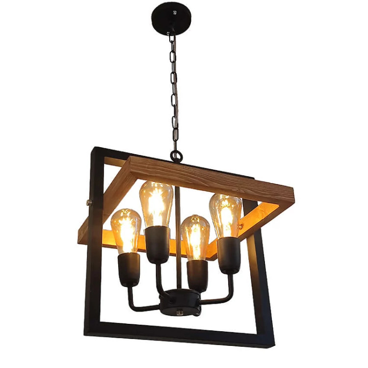 آویز چهار شعله چوب و فلز رهام نور، مدل R-514/4
